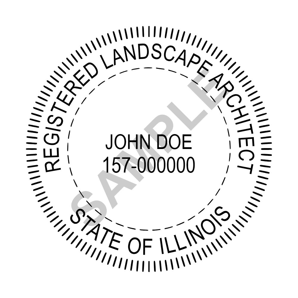 An approved Illinois Landscape Architect seal design, shown as a watermarked example