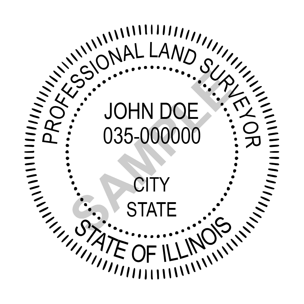 An approved Illinois Land Surveyor seal design, shown as a watermarked example