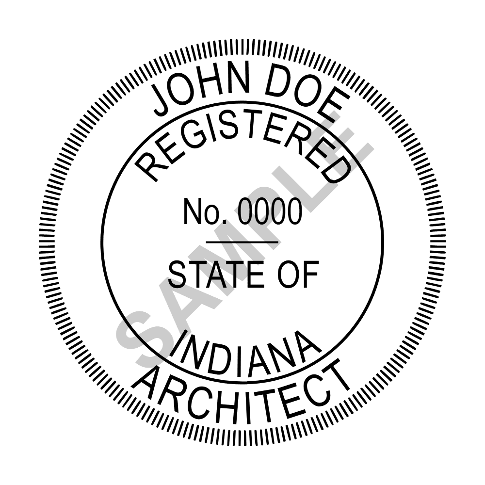 An approved Indiana Architect seal design, shown as a watermarked example