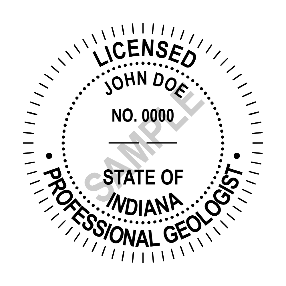 An approved Indiana Geologist seal design, shown as a watermarked example
