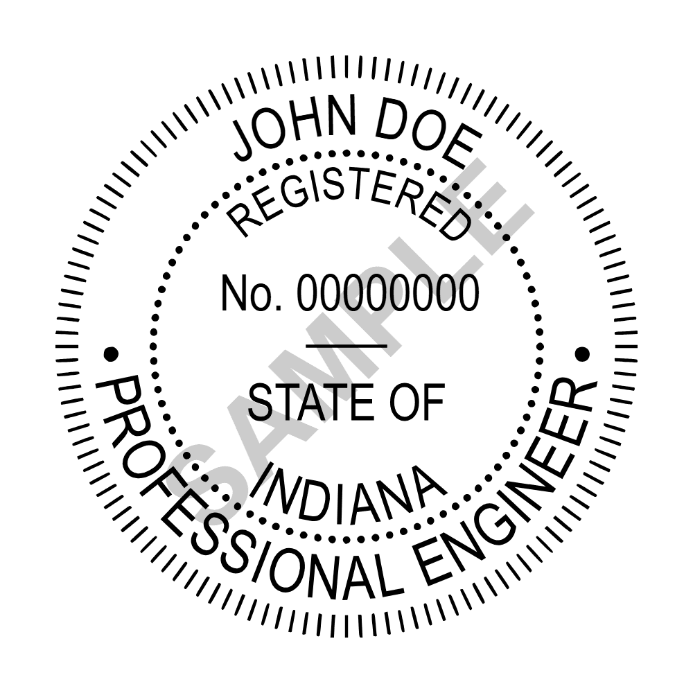 Indiana PE seal example — an approved Indiana Engineer seal design, shown as a watermarked sample