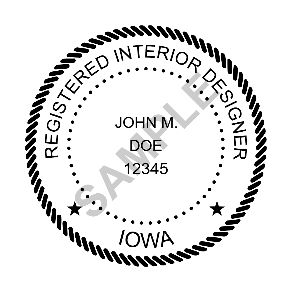 An approved Iowa Interior Designer seal design, shown as a watermarked example