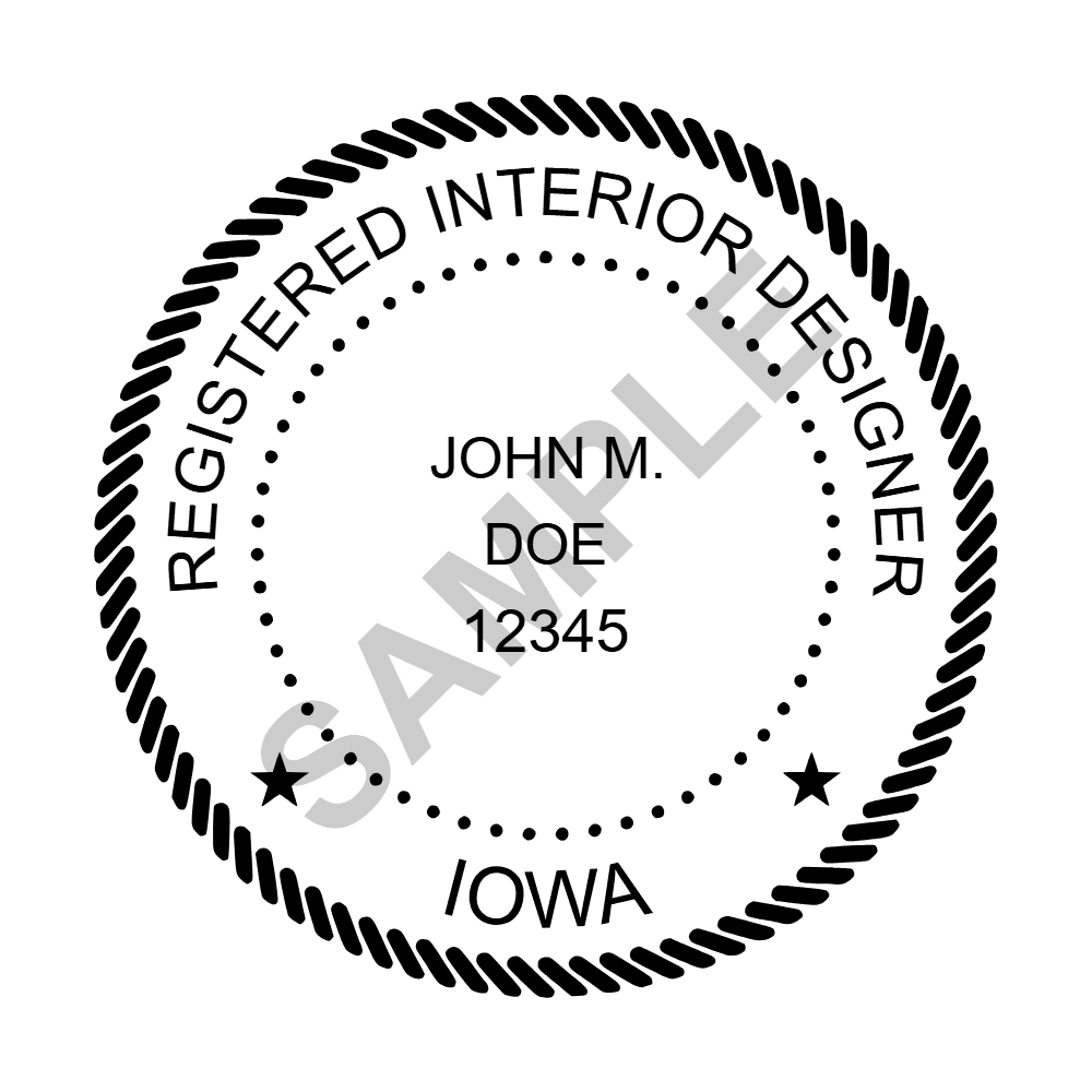 An approved Iowa Interior Designer seal design, shown as a watermarked example