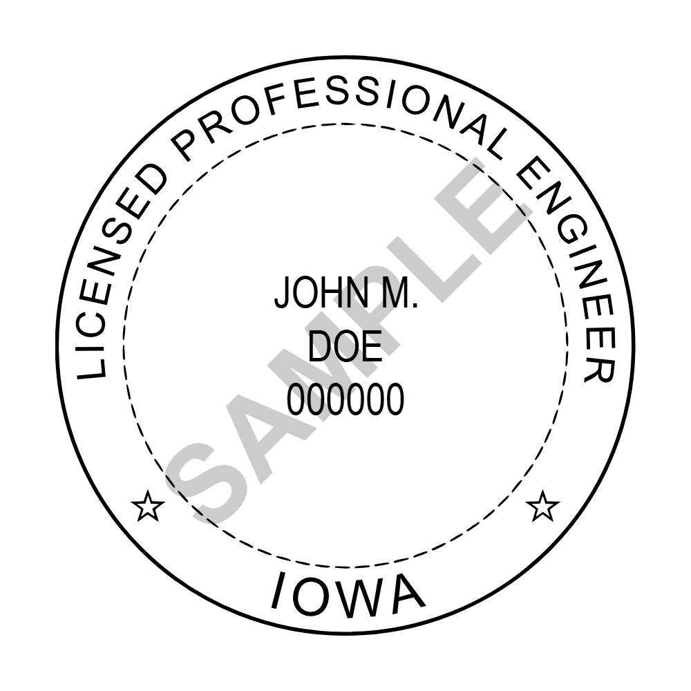 Iowa PE seal example — an approved Iowa Engineer seal design, shown as a watermarked sample