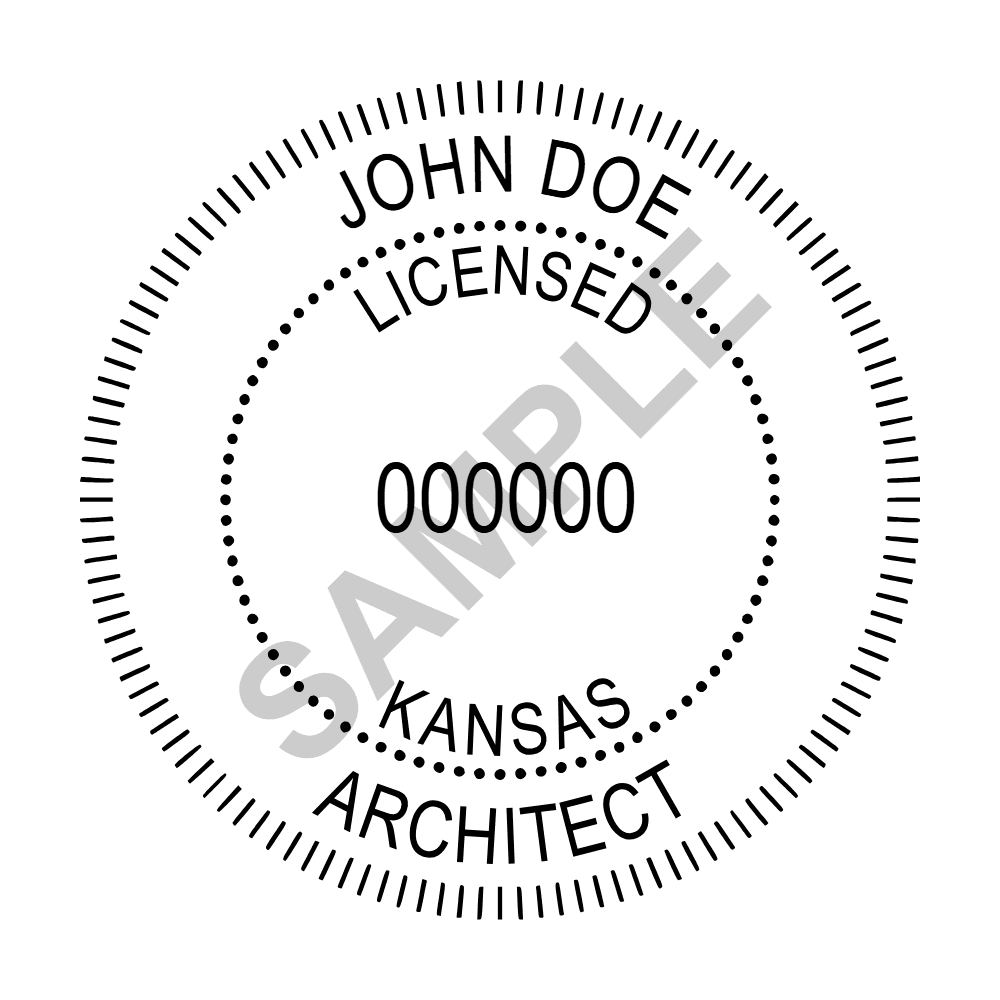 An approved Kansas Architect seal design, shown as a watermarked example