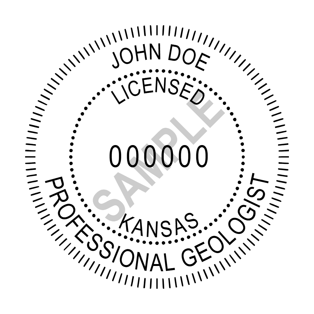 An approved Kansas Geologist seal design, shown as a watermarked example