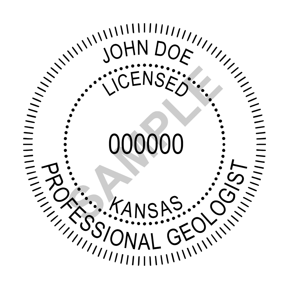 An approved Kansas Geologist seal design, shown as a watermarked example