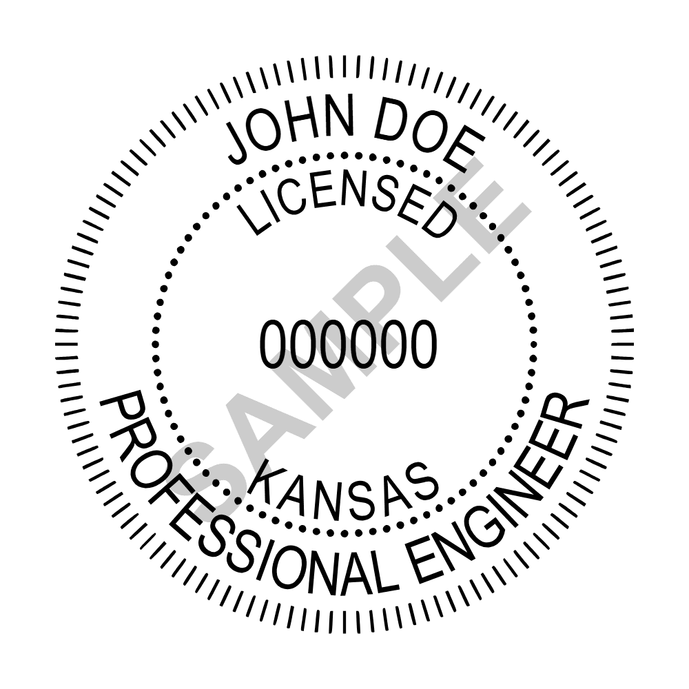 Kansas PE seal example — an approved Kansas Engineer seal design, shown as a watermarked sample