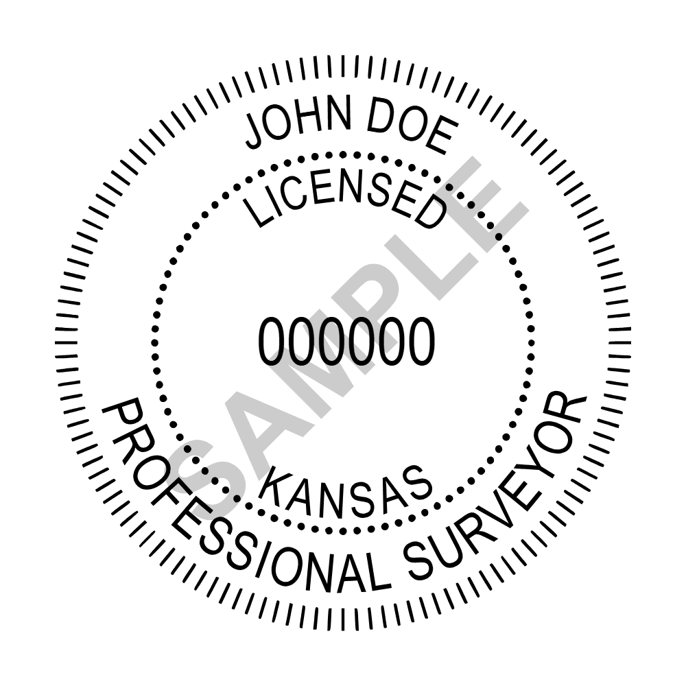 An approved Kansas Land Surveyor seal design, shown as a watermarked example