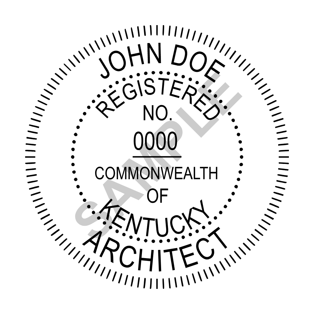 An approved Kentucky Architect seal design, shown as a watermarked example