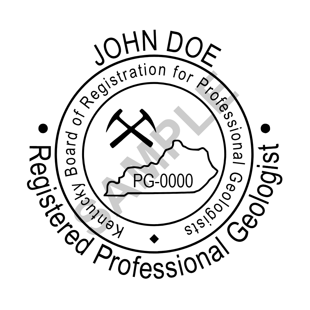 An approved Kentucky Geologist seal design, shown as a watermarked example