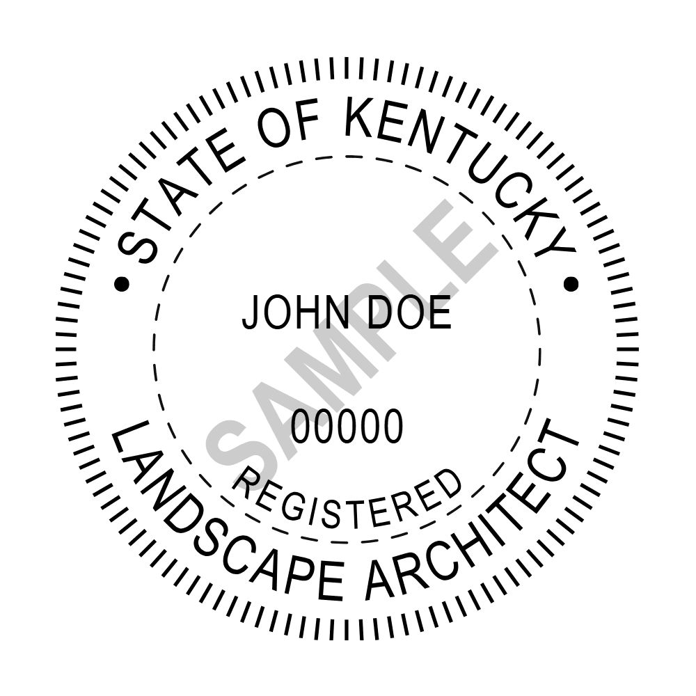 An approved Kentucky Landscape Architect seal design, shown as a watermarked example