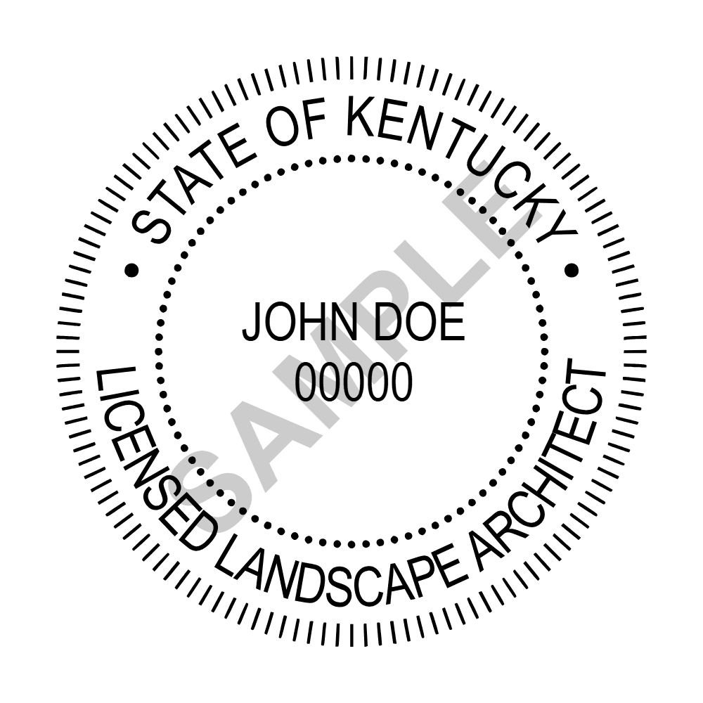 An approved Kentucky Landscape Architect seal design, shown as a watermarked example