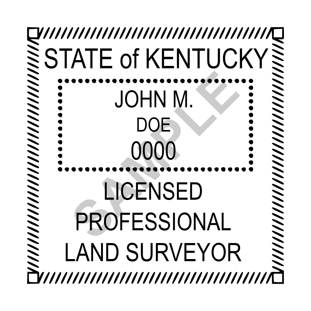 An approved Kentucky Land Surveyor seal design, shown as a watermarked example