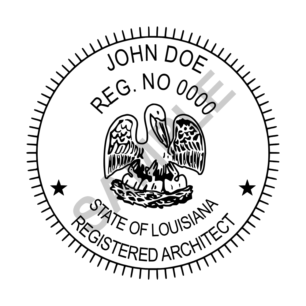 An approved Louisiana Architect seal design, shown as a watermarked example