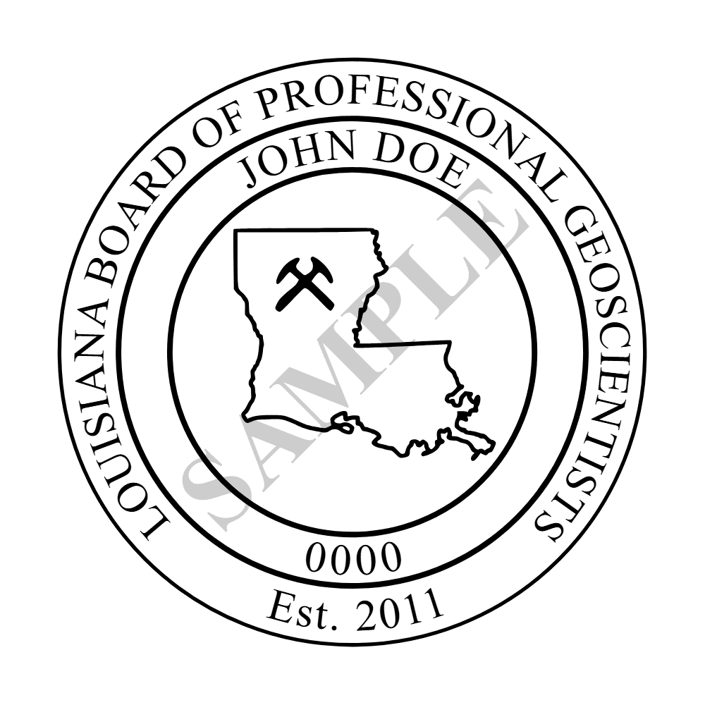 An approved Louisiana Geologist seal design, shown as a watermarked example