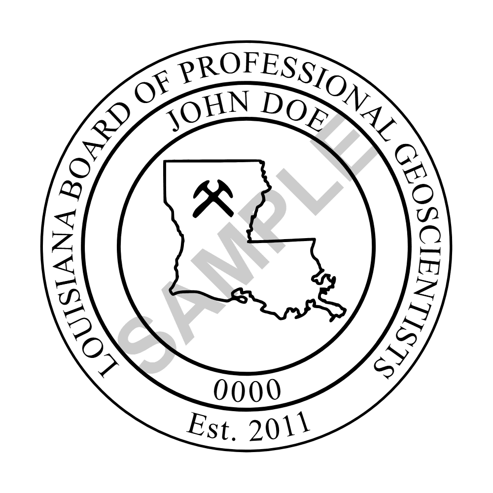An approved Louisiana Geologist seal design, shown as a watermarked example