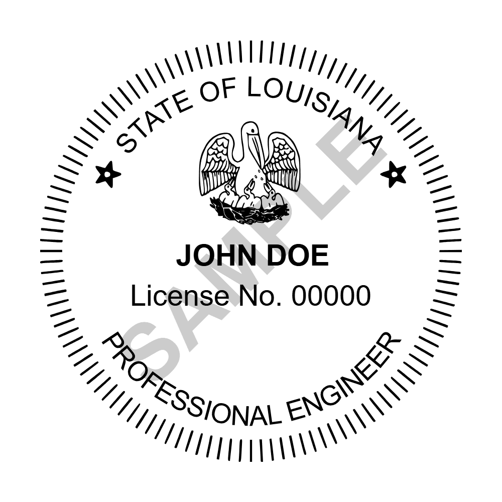 Louisiana PE seal example — an approved Louisiana Engineer seal design, shown as a watermarked sample