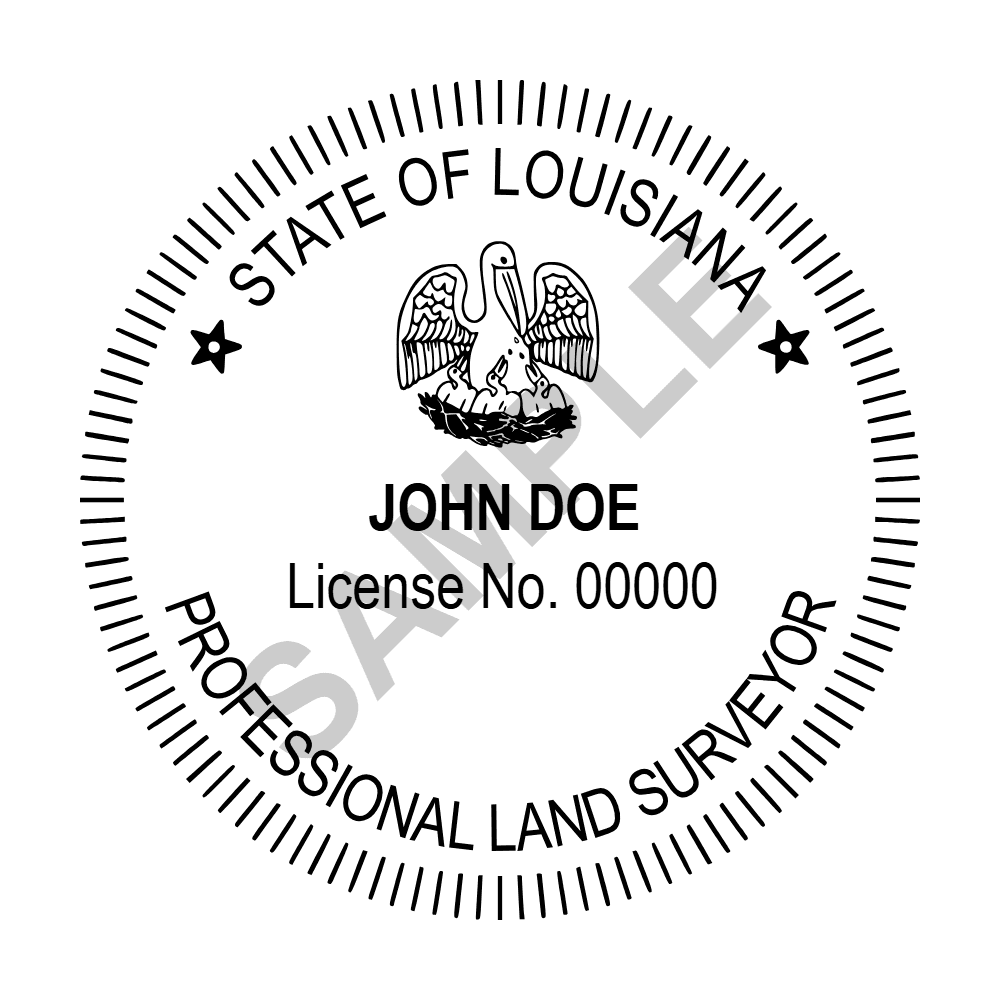 An approved Louisiana Land Surveyor seal design, shown as a watermarked example