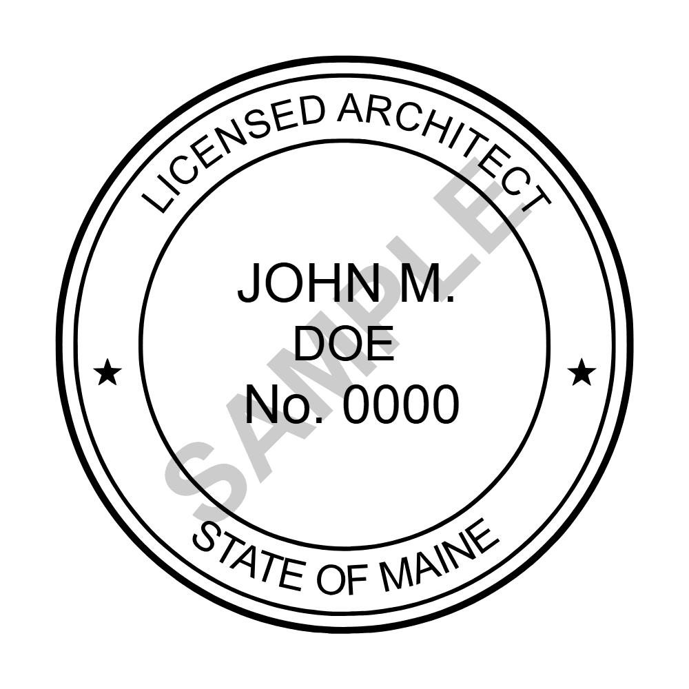 An approved Maine Architect seal design, shown as a watermarked example