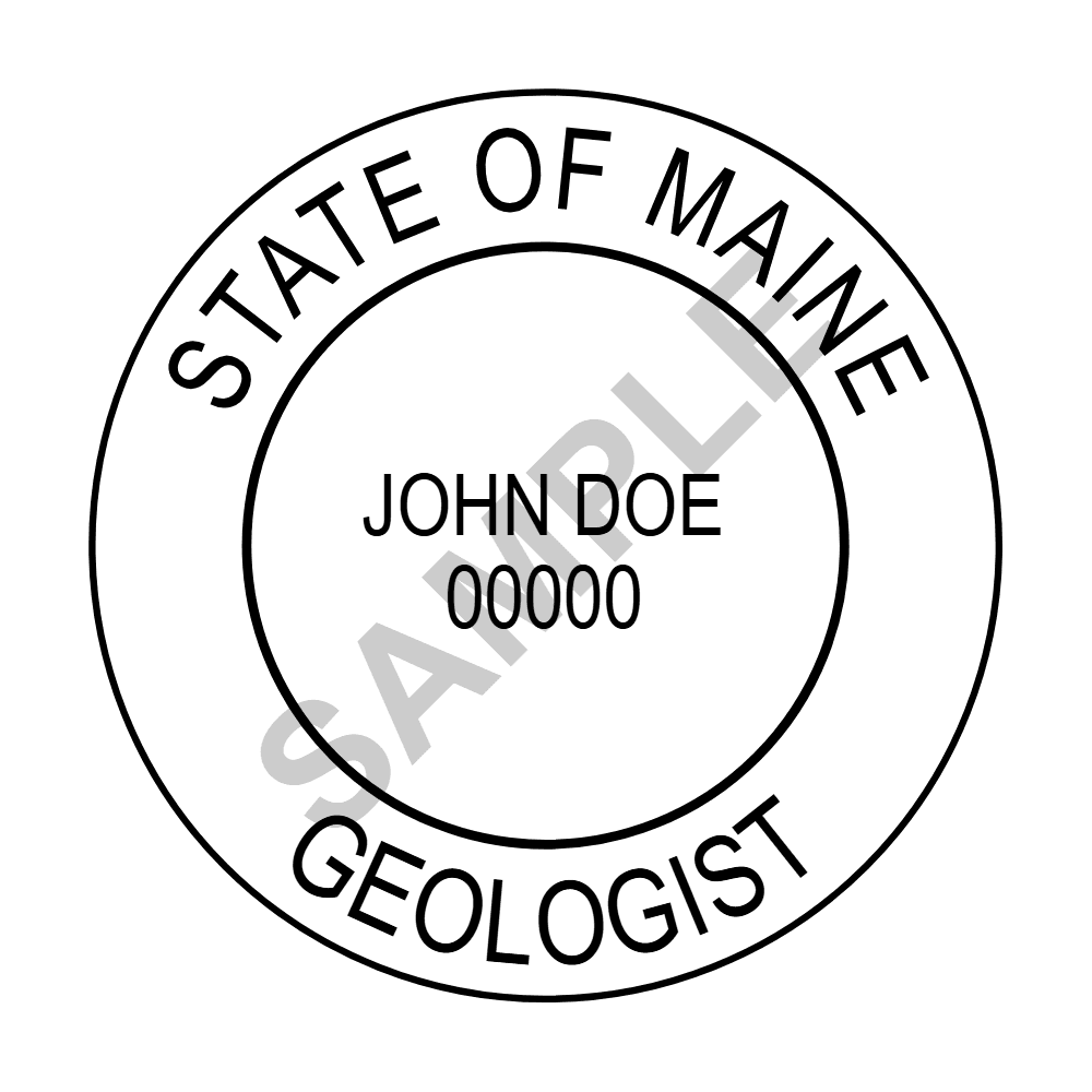 An approved Maine Geologist seal design, shown as a watermarked example