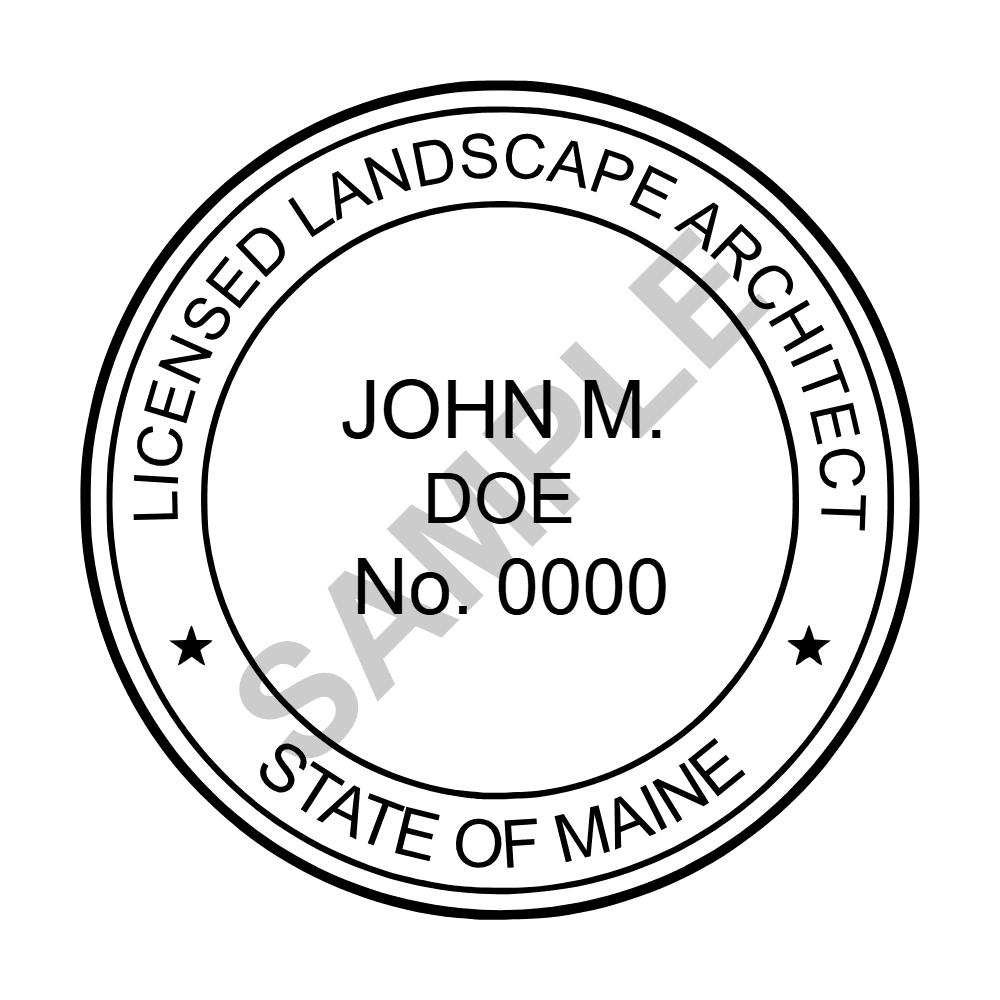 An approved Maine Landscape Architect seal design, shown as a watermarked example