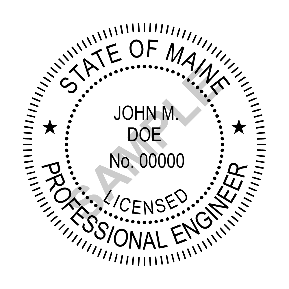 Maine PE seal example — an approved Maine Engineer seal design, shown as a watermarked sample