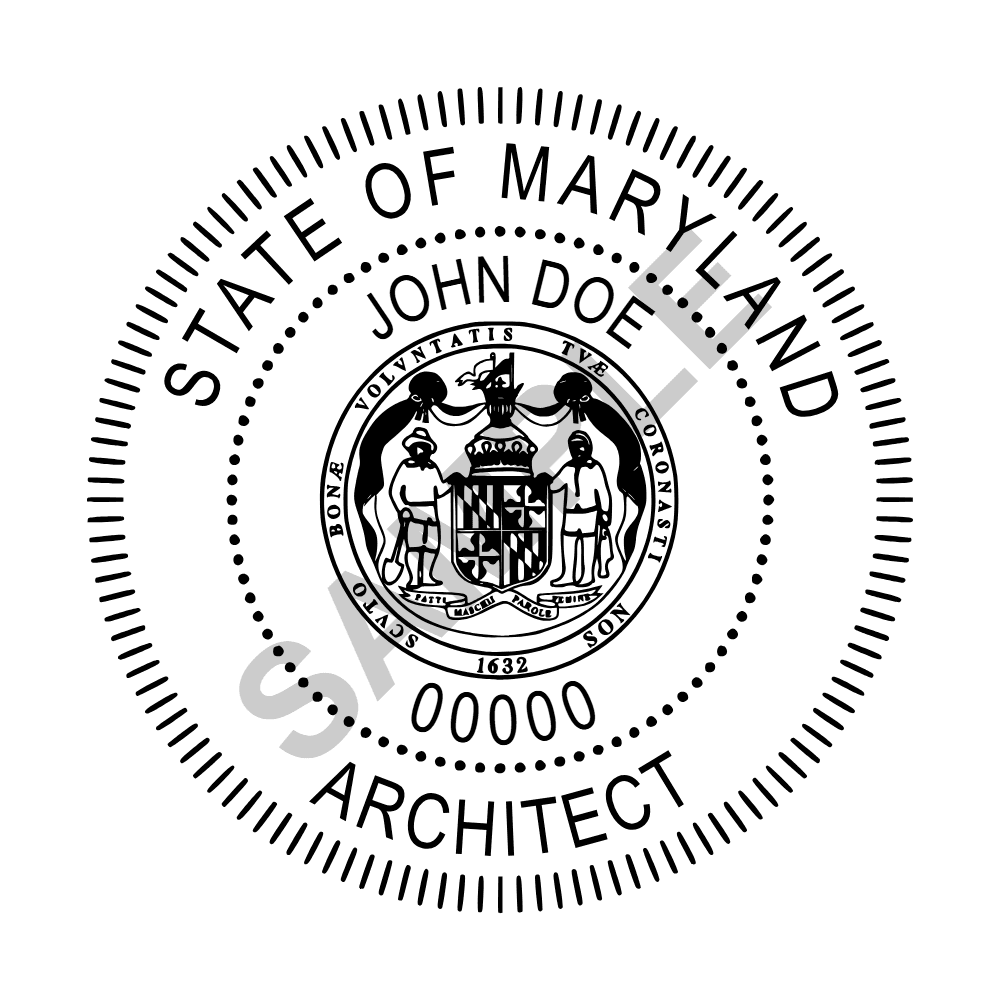 An approved Maryland Architect seal design, shown as a watermarked example