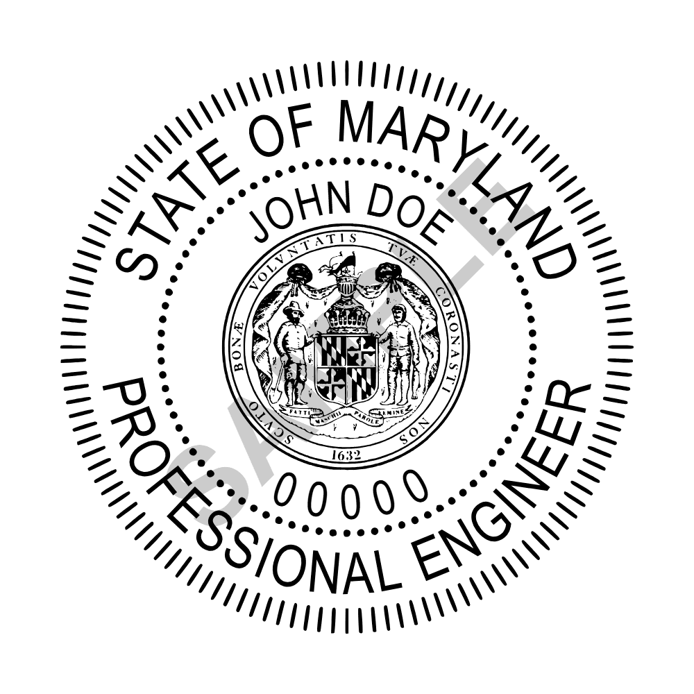 Maryland PE seal example — an approved Maryland Engineer seal design, shown as a watermarked sample