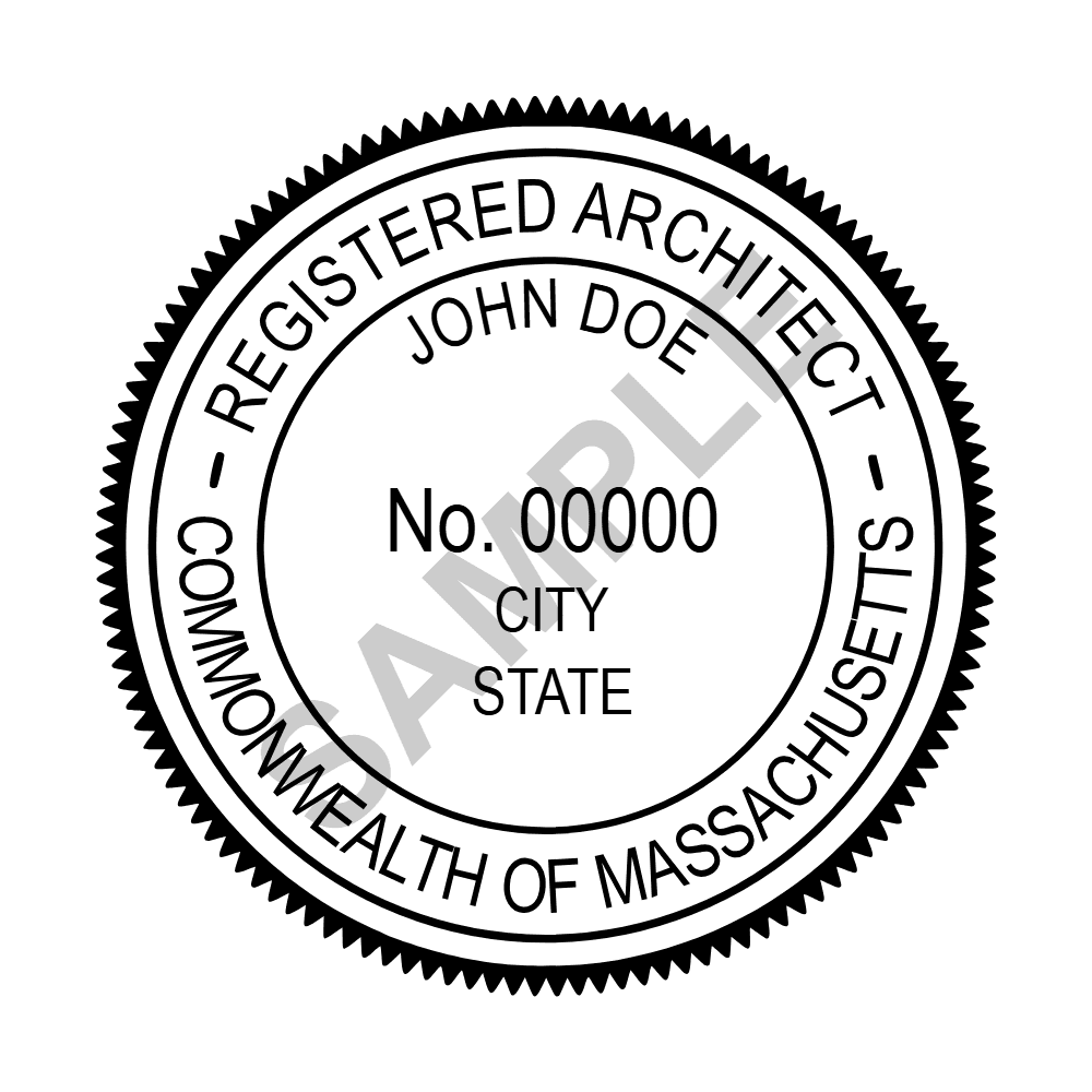 An approved Massachusetts Architect seal design, shown as a watermarked example
