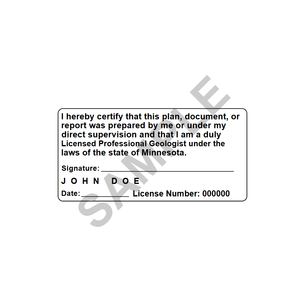 An approved Minnesota Geologist seal design, shown as a watermarked example