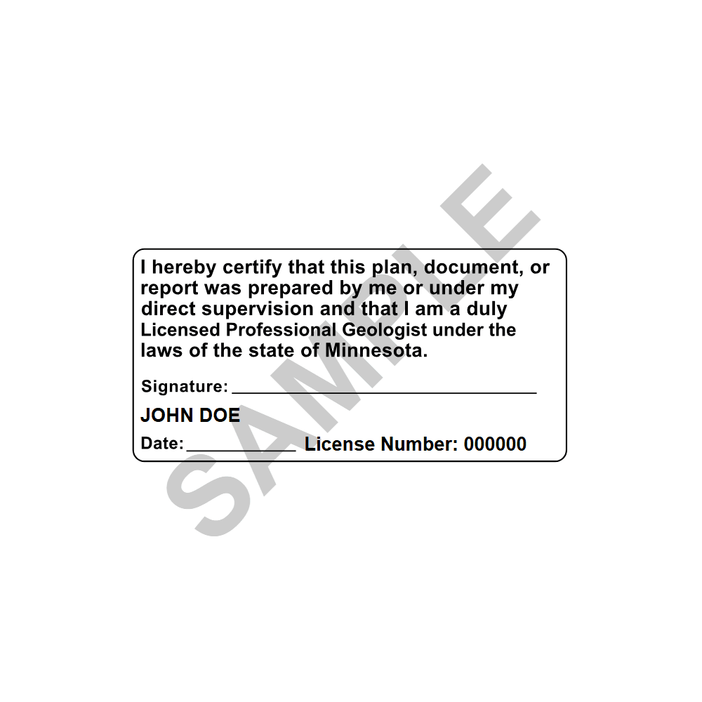An approved Minnesota Geologist seal design, shown as a watermarked example