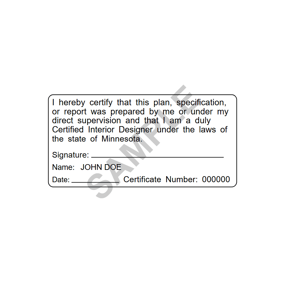 An approved Minnesota Interior Designer seal design, shown as a watermarked example