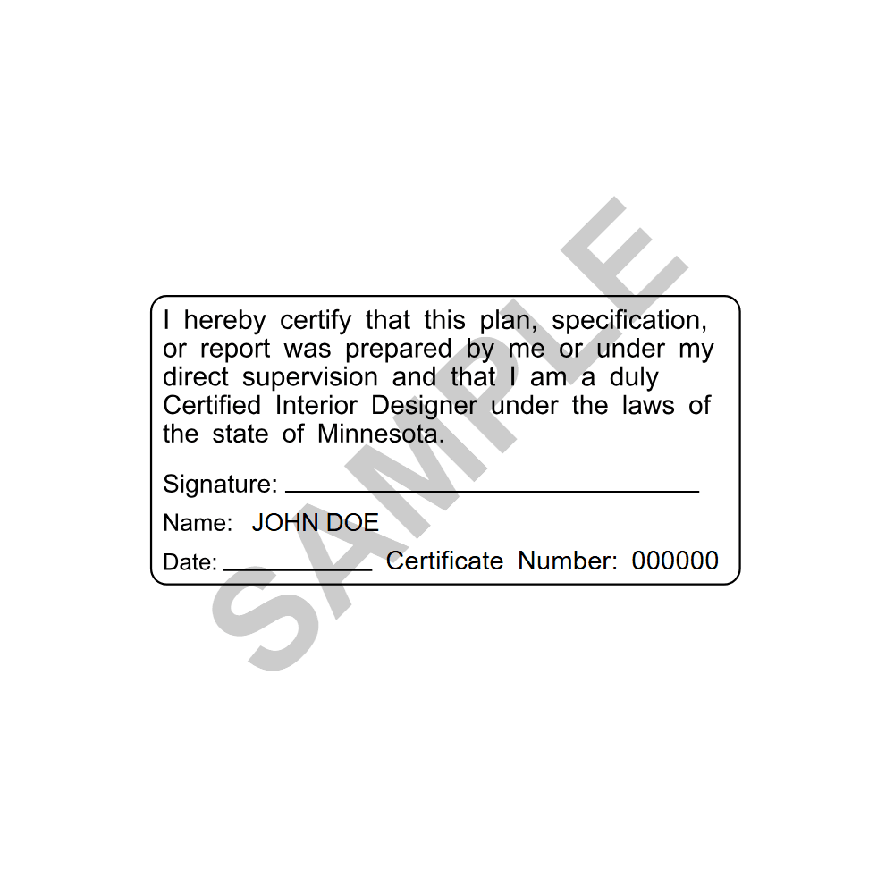 An approved Minnesota Interior Designer seal design, shown as a watermarked example