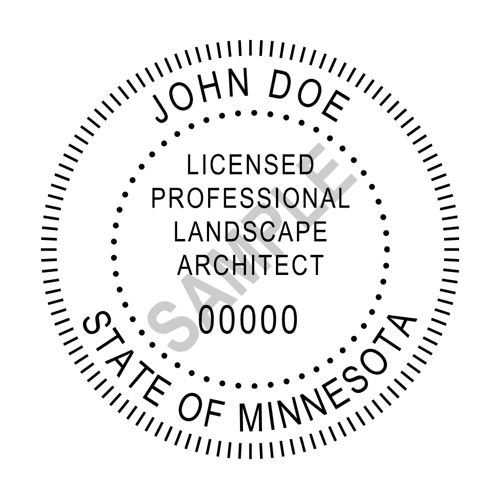 An approved Minnesota Landscape Architect seal design, shown as a watermarked example