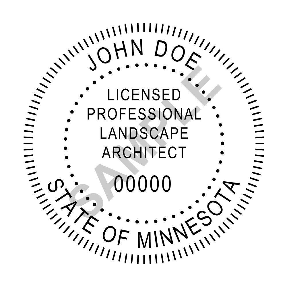 An approved Minnesota Landscape Architect seal design, shown as a watermarked example