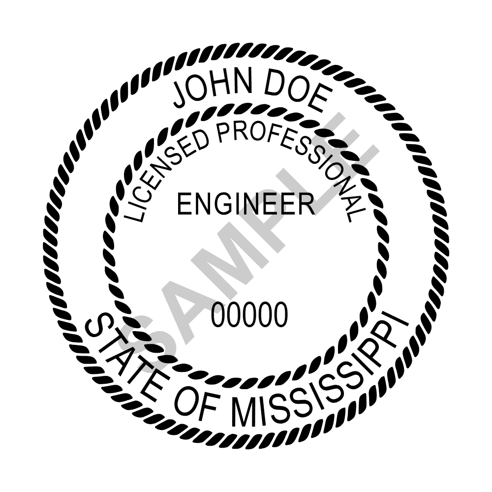 Mississippi PE seal example — an approved Mississippi Engineer seal design, shown as a watermarked sample