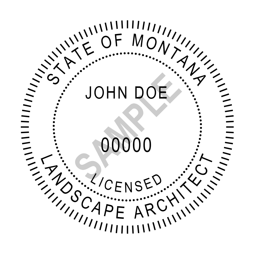 An approved Montana Landscape Architect seal design, shown as a watermarked example