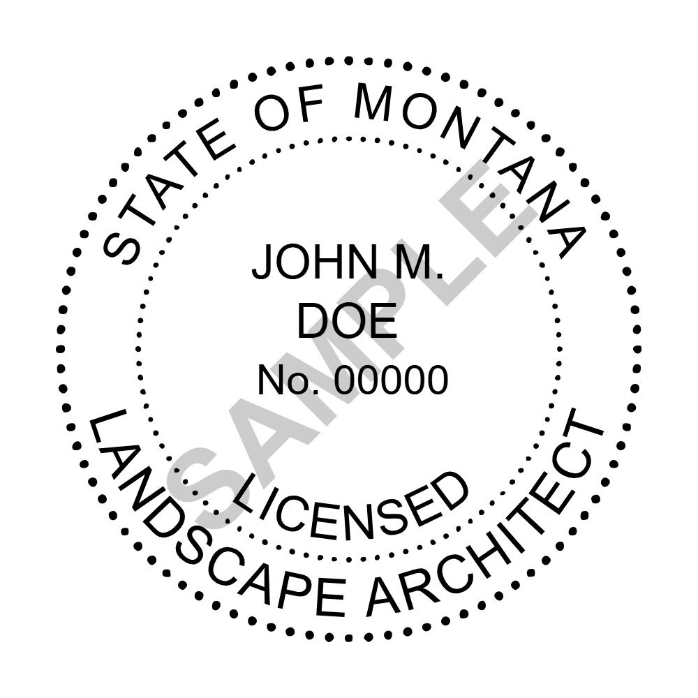 An approved Montana Landscape Architect seal design, shown as a watermarked example