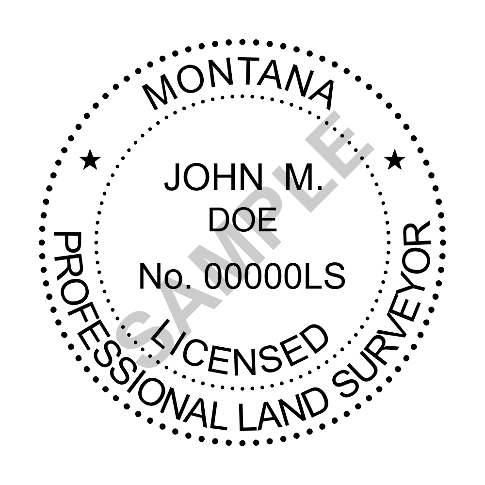 An approved Montana Land Surveyor seal design, shown as a watermarked example