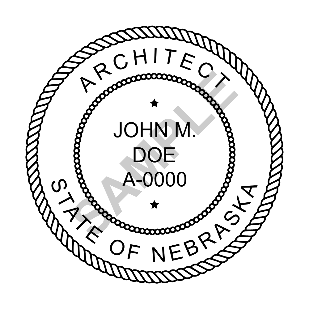 An approved Nebraska Architect seal design, shown as a watermarked example