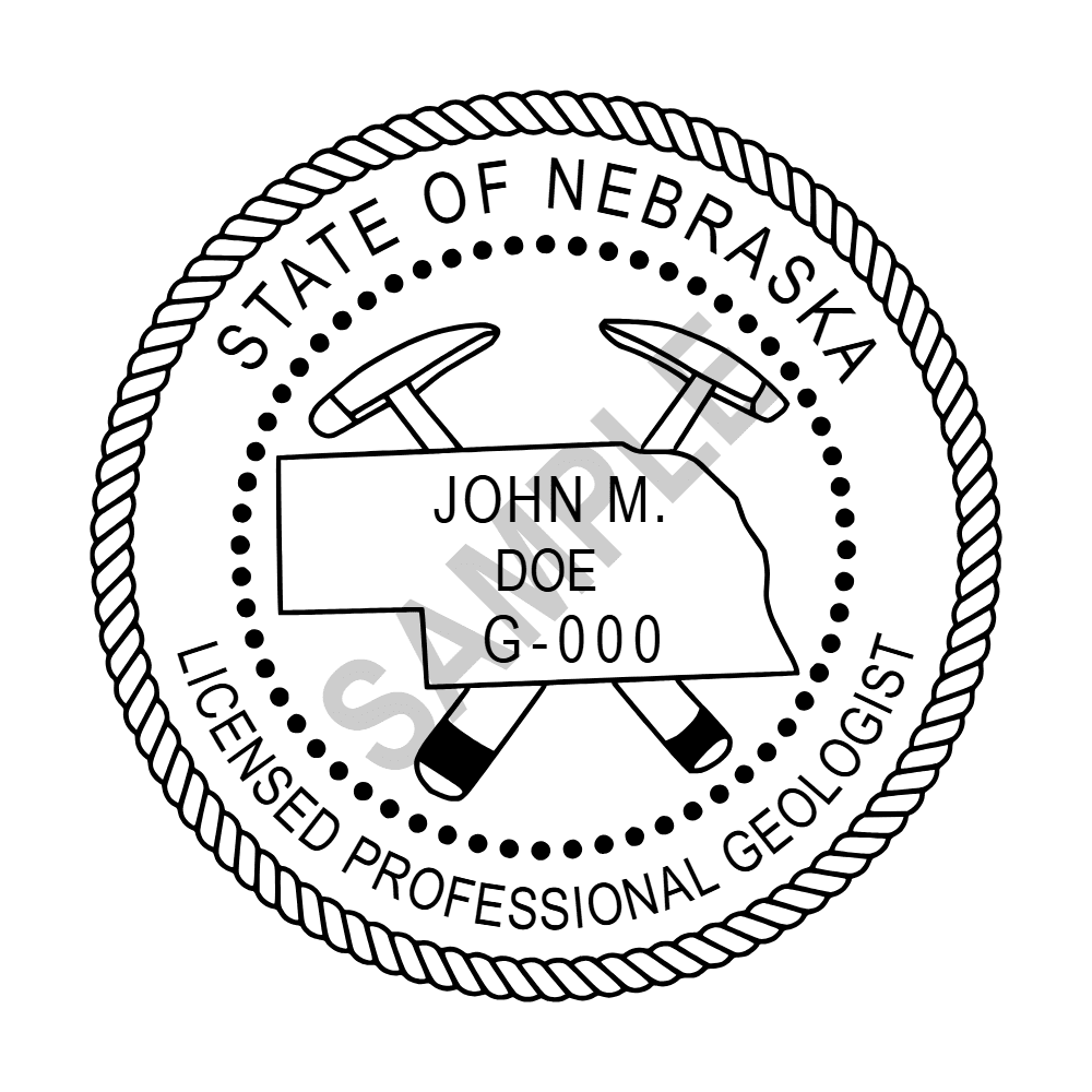 An approved Nebraska Geologist seal design, shown as a watermarked example