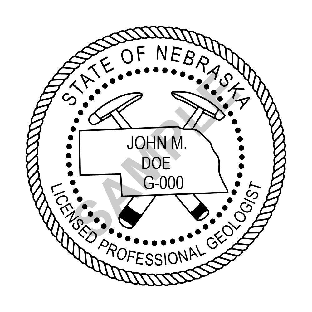 An approved Nebraska Geologist seal design, shown as a watermarked example