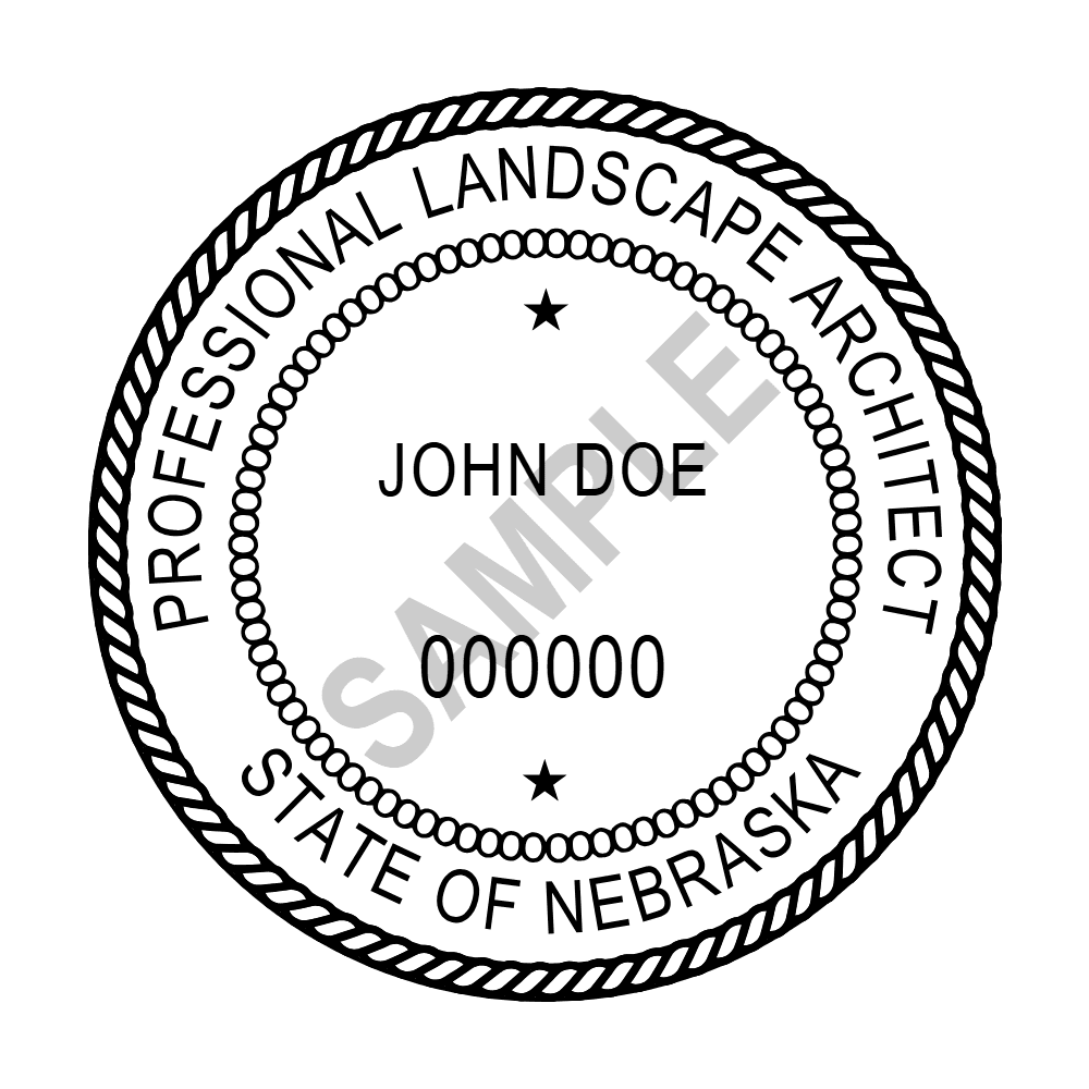 An approved Nebraska Landscape Architect seal design, shown as a watermarked example