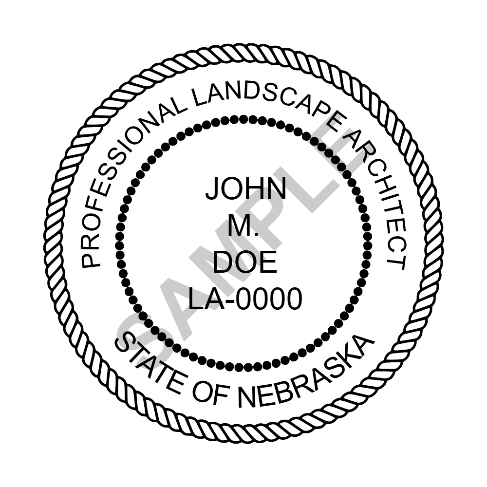 An approved Nebraska Landscape Architect seal design, shown as a watermarked example