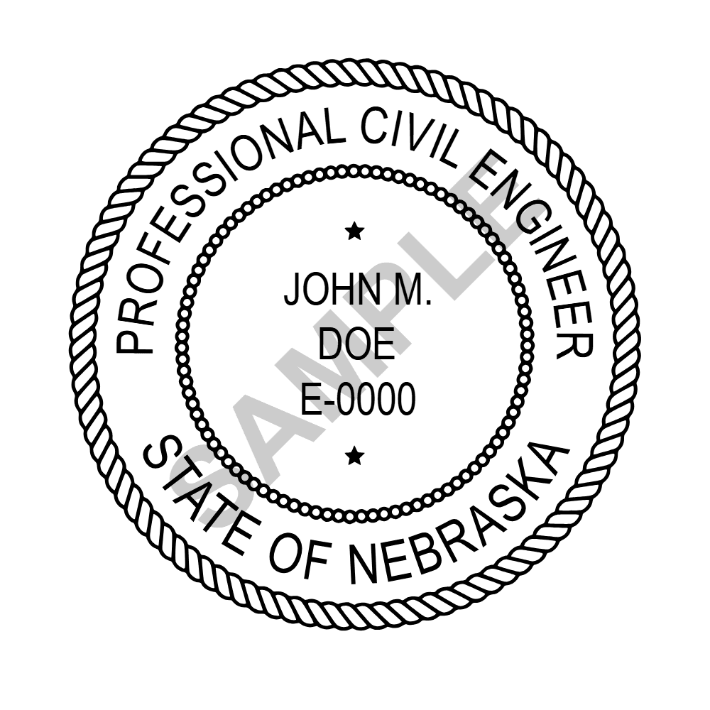 Nebraska PE seal example — an approved Nebraska Engineer seal design, shown as a watermarked sample