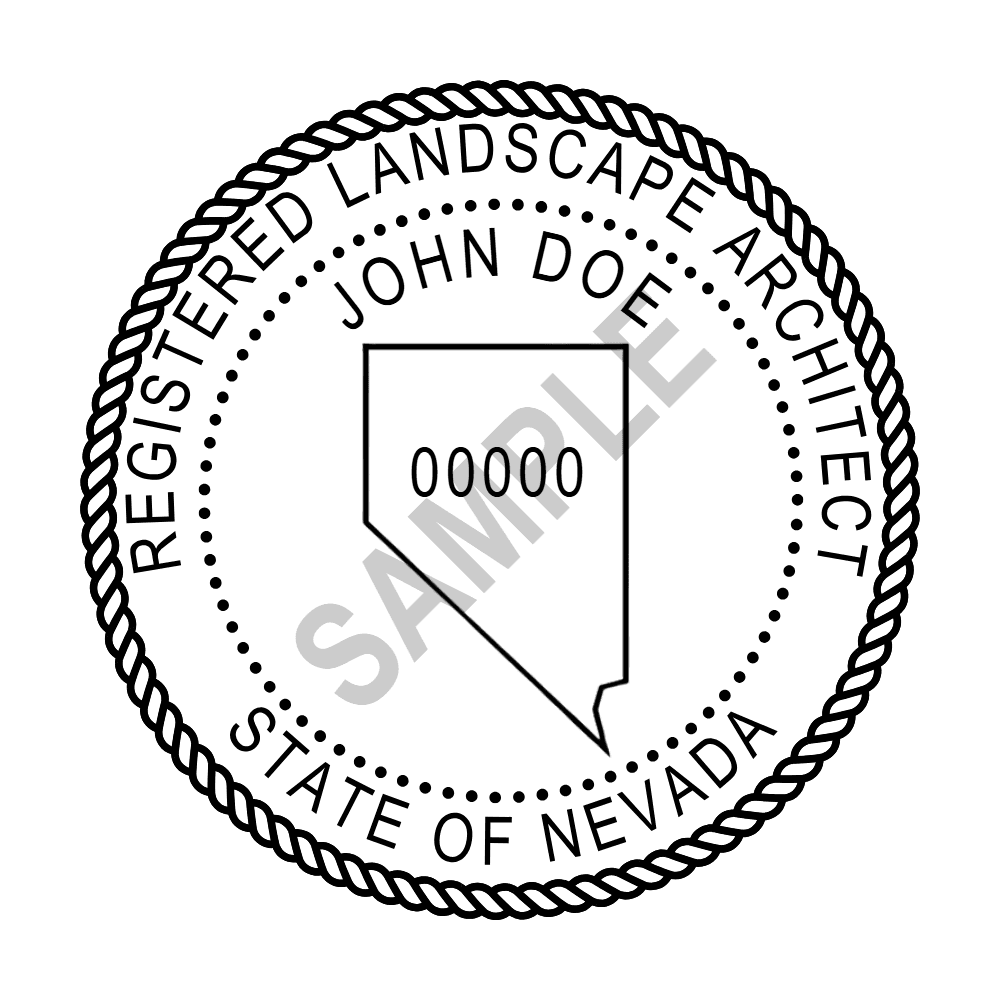 An approved Nevada Landscape Architect seal design, shown as a watermarked example
