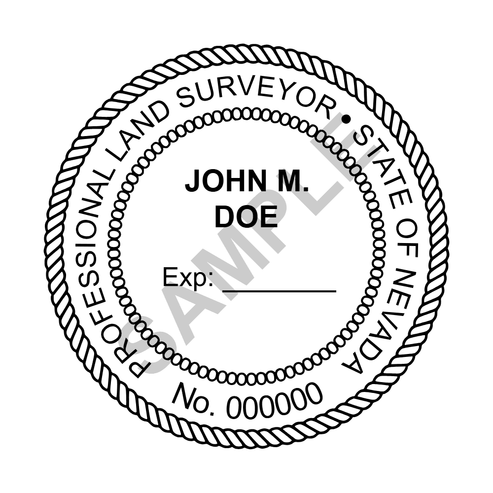 An approved Nevada Land Surveyor seal design, shown as a watermarked example