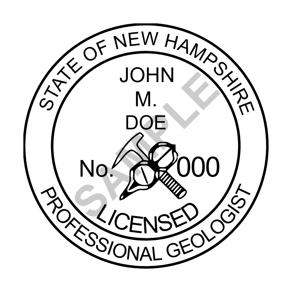 An approved New Hampshire Geologist seal design, shown as a watermarked example