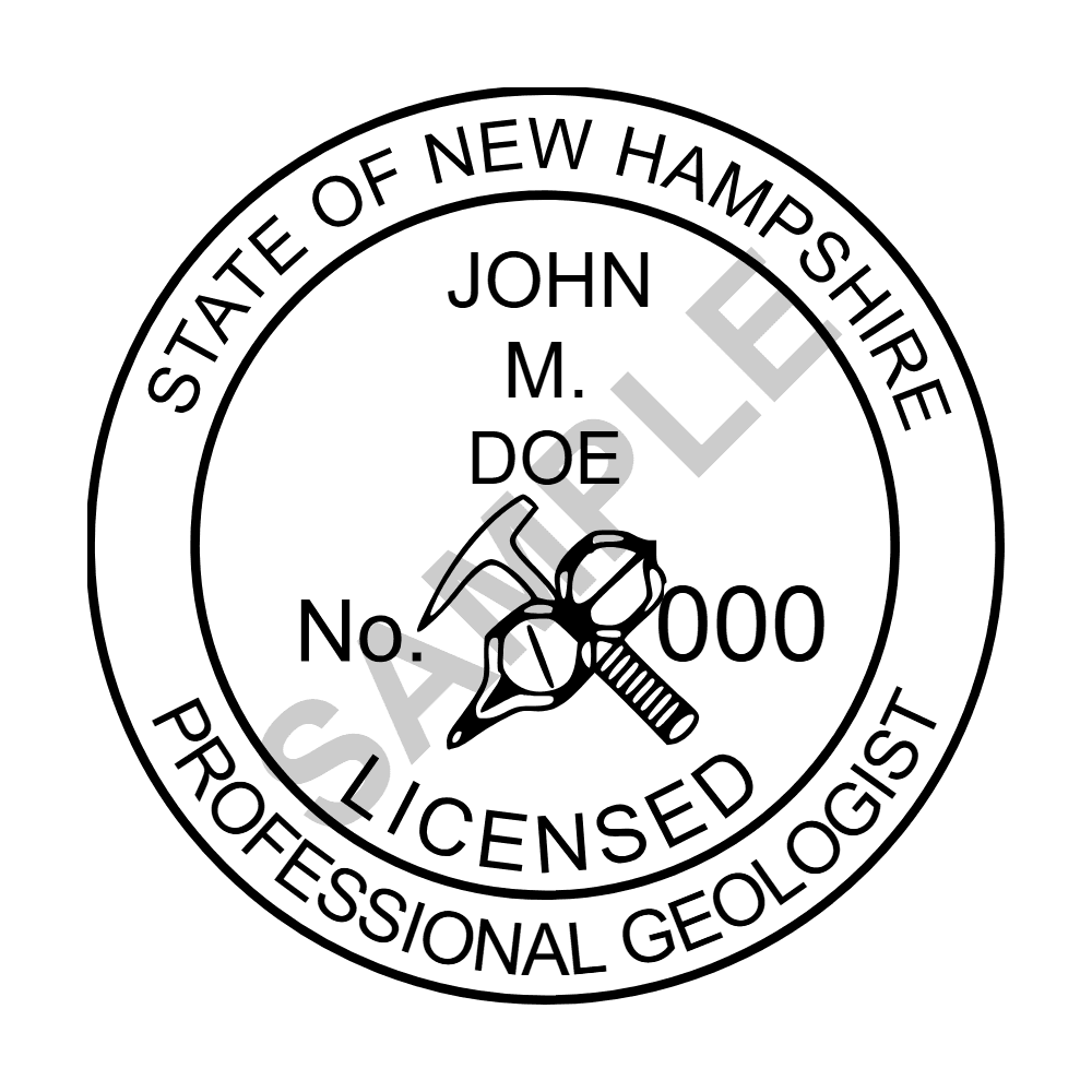 An approved New Hampshire Geologist seal design, shown as a watermarked example